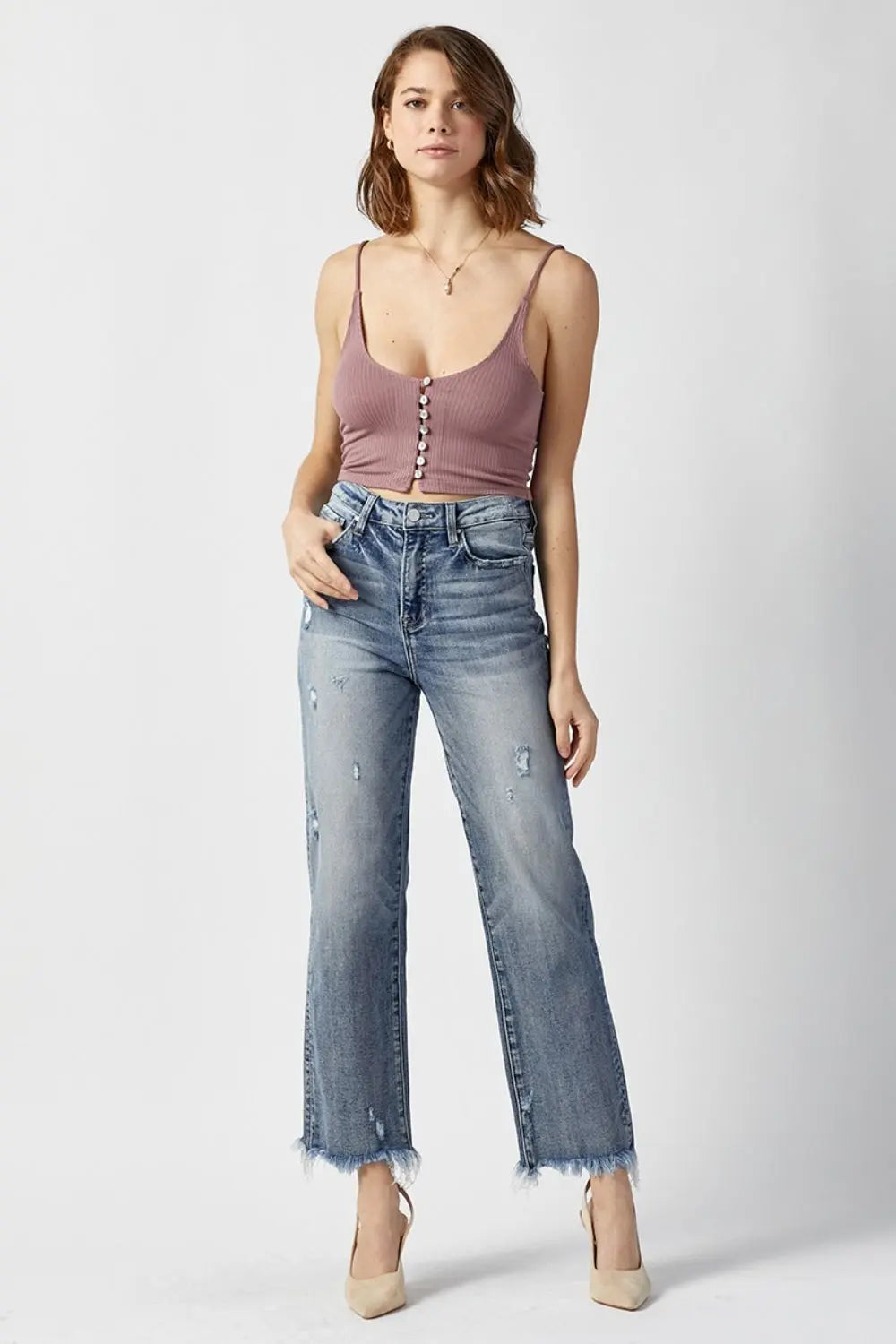 Kimberly High Waist Raw Hem Straight Jeans - ThingsWeUseAndLove 