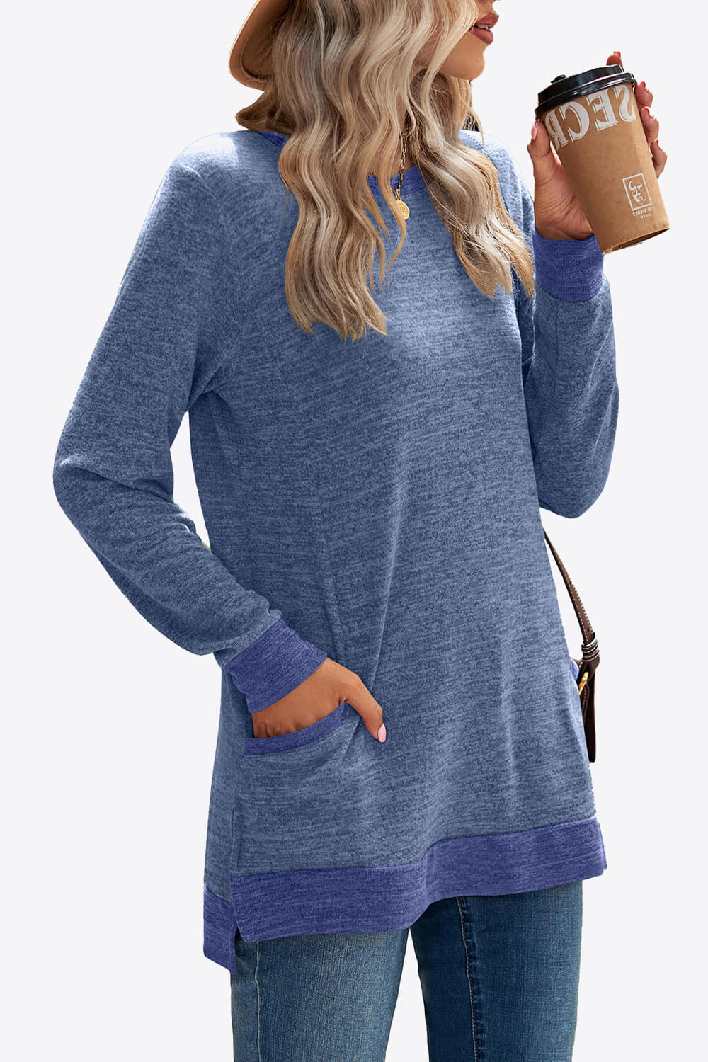 Heathered Slit Top with Pockets - ThingsWeUseAndLove 