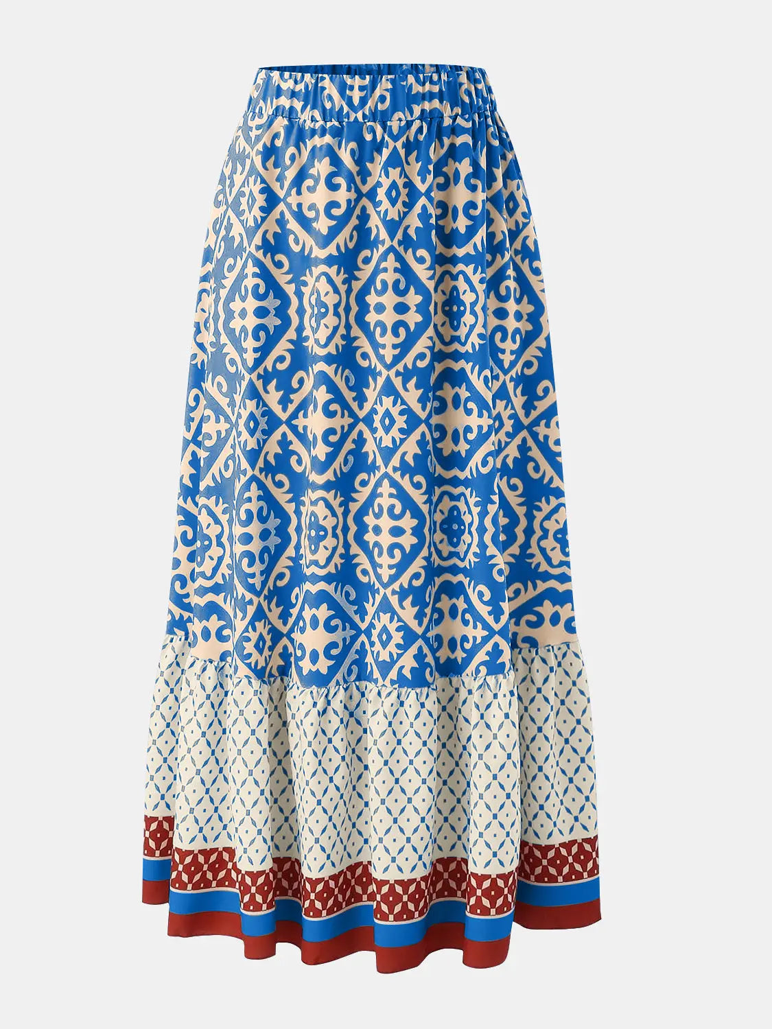 Geometric Elastic Waist Maxi Skirt - ThingsWeUseAndLove Blue-2XL