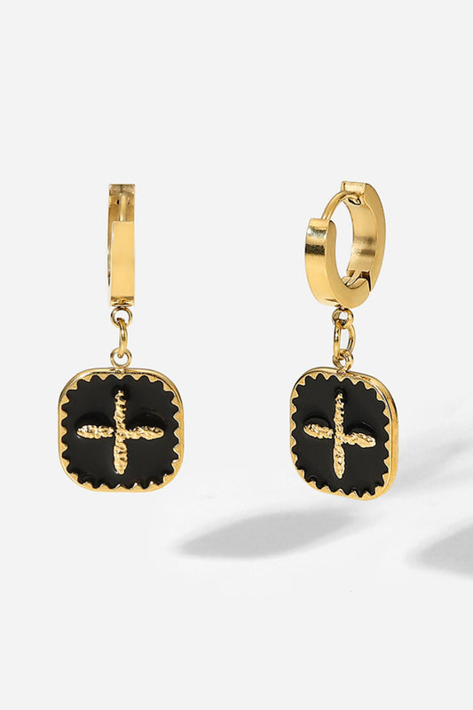 Madeline Plus Sign Square Shape Drop Earrings - ThingsWeUseAndLove Black-Gold-One-Size