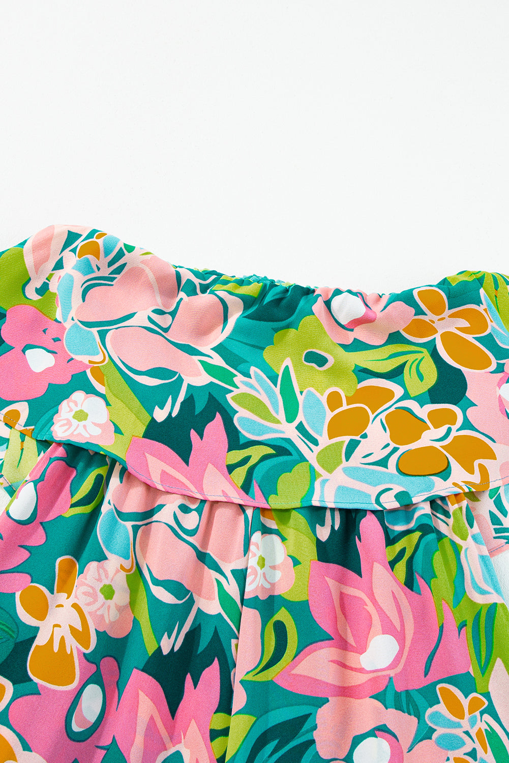 Tropical Print Strapless Ruffle Jumpsuit - ThingsWeUseAndLove 