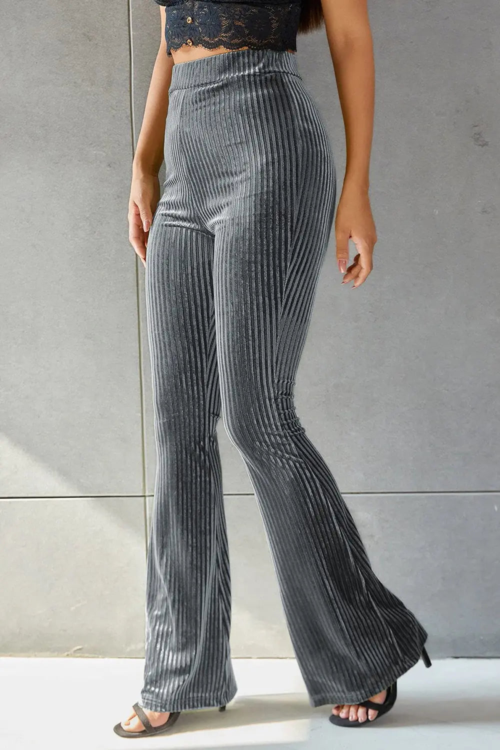Poppy Ribbed High Waist Flare Pants - ThingsWeUseAndLove 