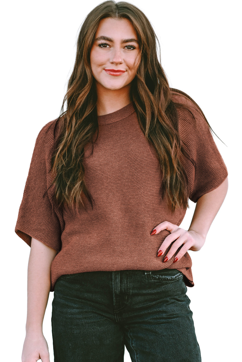 Mock Neck Short Batwing Sleeve Sweater - ThingsWeUseAndLove 