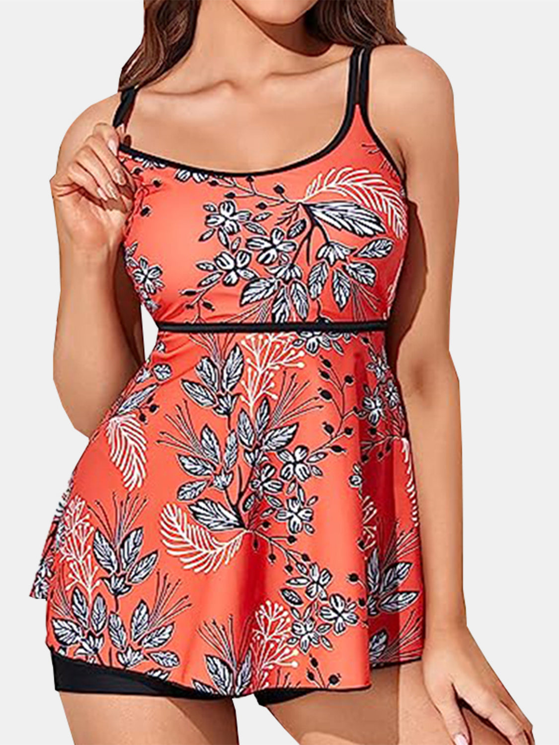 Printed Scoop Neck Two-Piece Swim Set - ThingsWeUseAndLove Coral-3XL