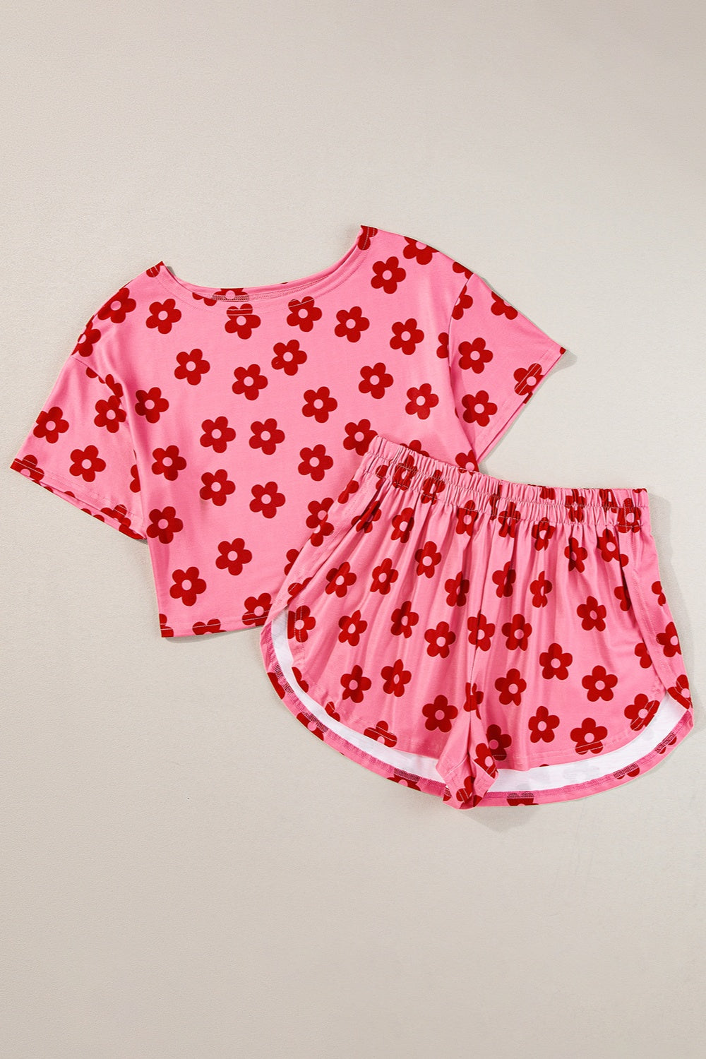 Flower Round Neck Top and Shorts Lounge Set - ThingsWeUseAndLove 