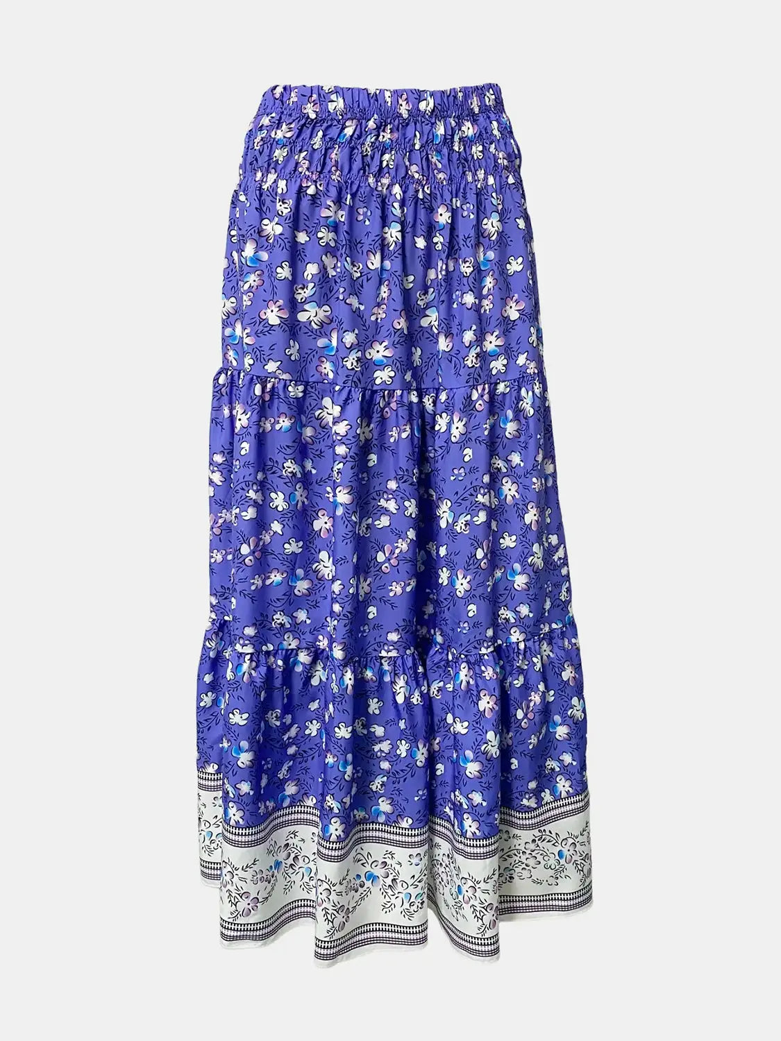 Tiered Printed Elastic Waist Skirt - ThingsWeUseAndLove 