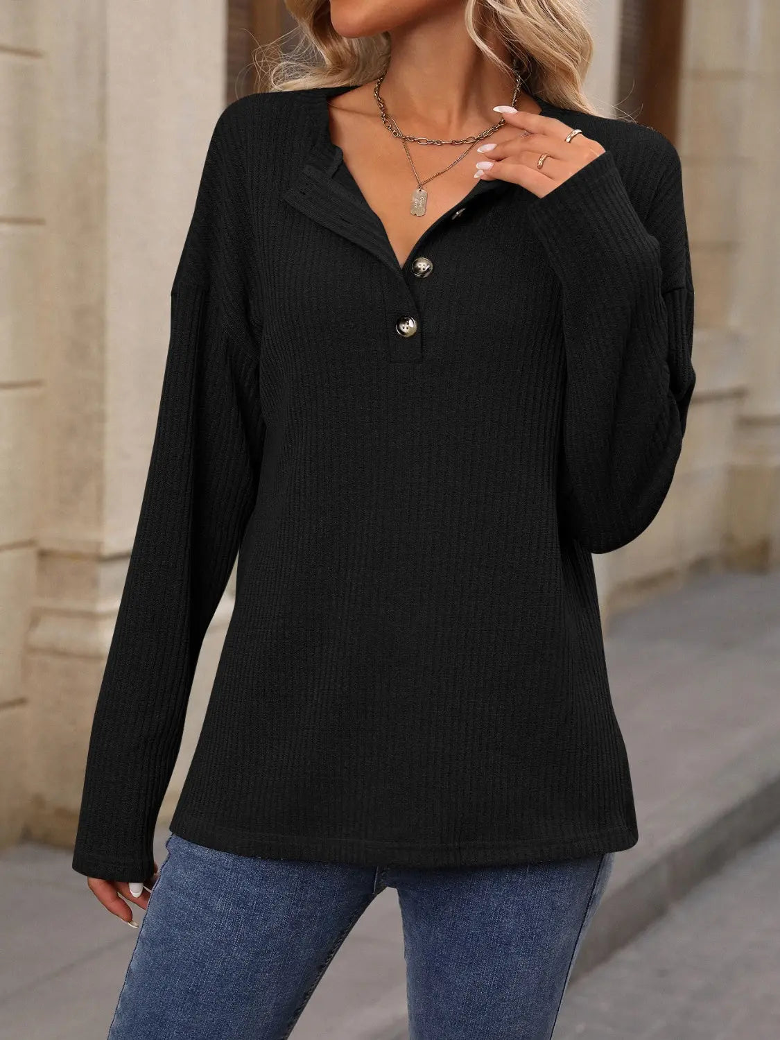 Long Sleeve Half Button T-Shirt - ThingsWeUseAndLove 