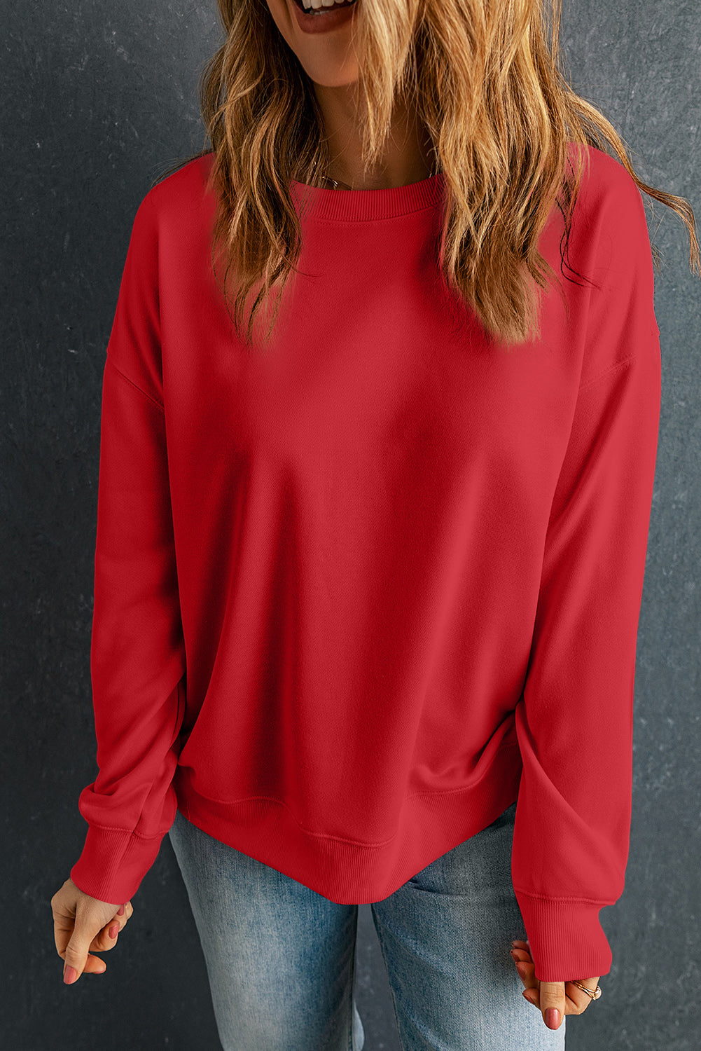 Irha Dropped Shoulder Round Neck  Sweatshirt - ThingsWeUseAndLove Deep-Red-2XL