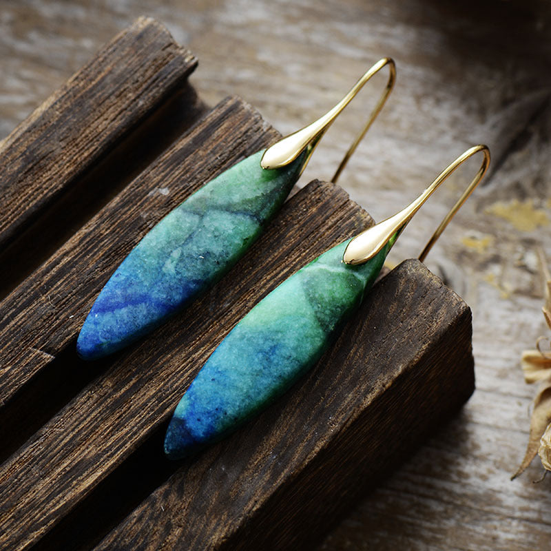 Copper Natural Stone Geometric Shape Earrings - ThingsWeUseAndLove Blue-Green-Gold-One-Size