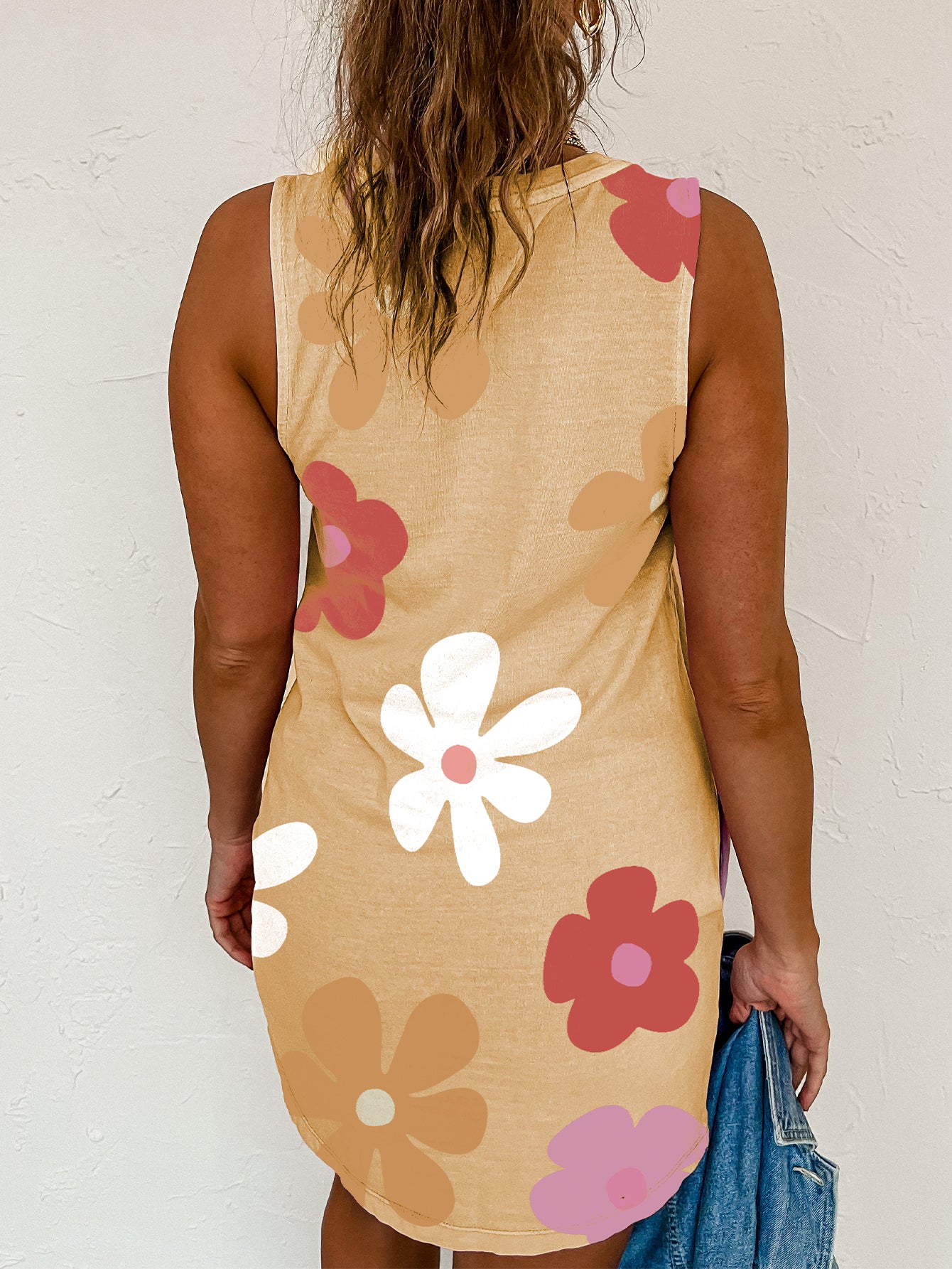 Apricot Daisy Flower Print Tank Dress - ThingsWeUseAndLove 