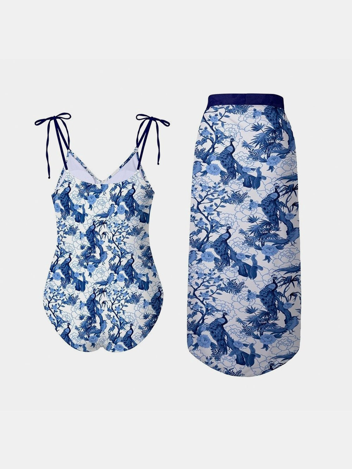 Printed Tie Shoulder Swimwear and Skirt Swim Set - ThingsWeUseAndLove 