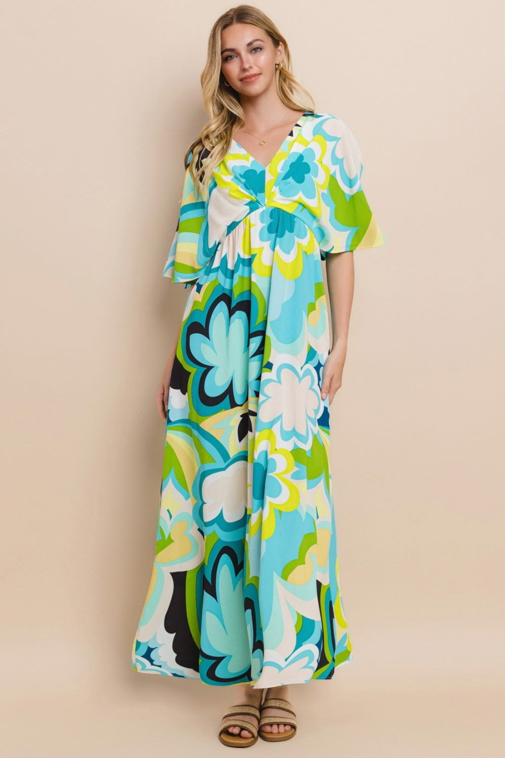 Laurel Floral Printed Slit Maxi Dress - ThingsWeUseAndLove Blue-Yellow-L