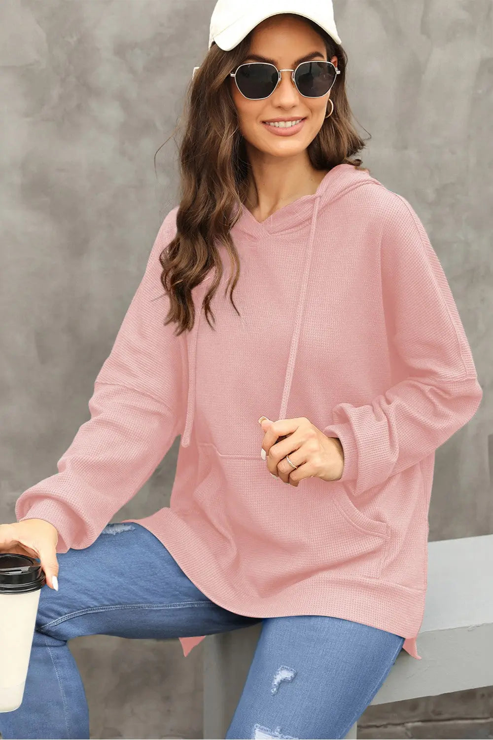 Isabella Waffle-Knit Long Sleeve Hoodie - ThingsWeUseAndLove 