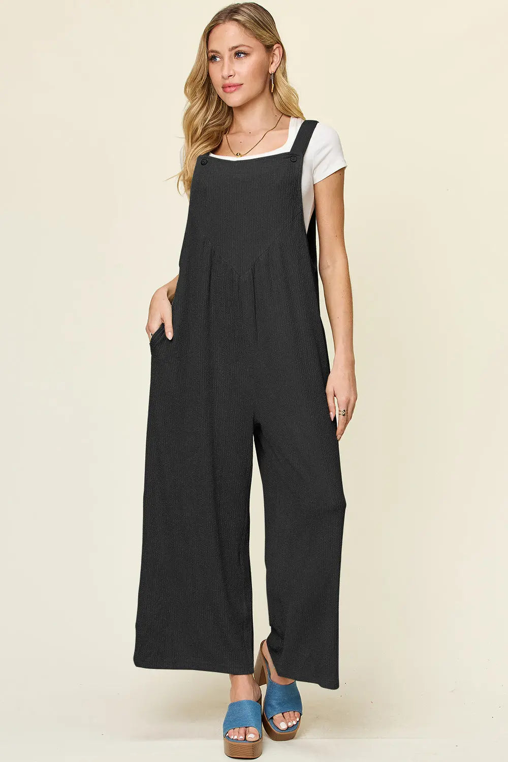 Size Inclusive Texture Sleeveless Wide Leg Overall - ThingsWeUseAndLove 