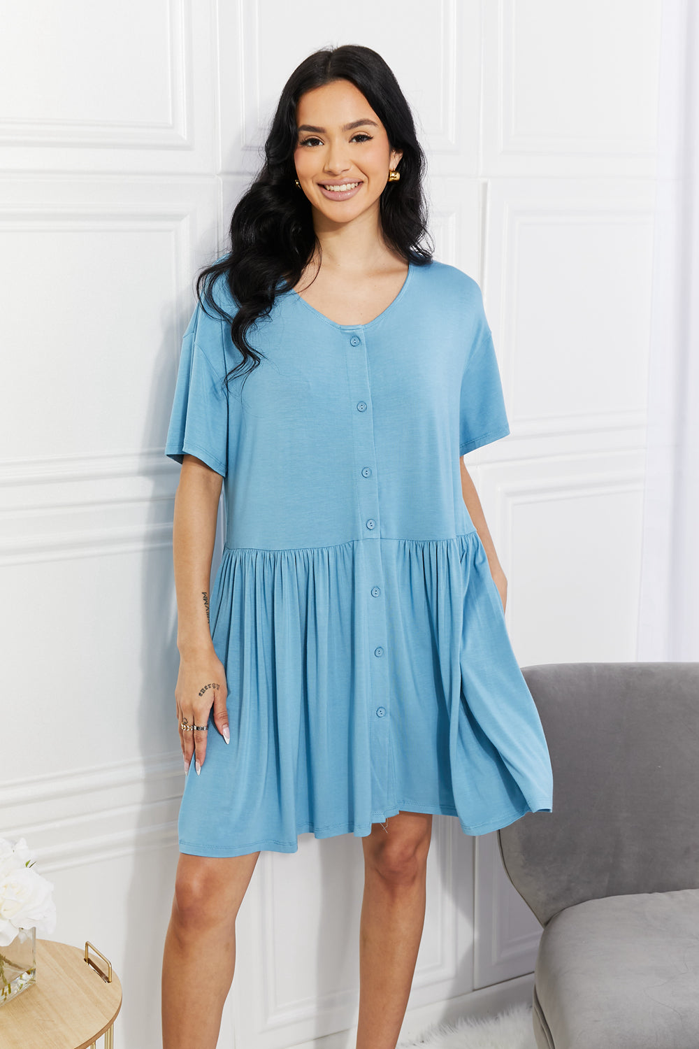 Sweet Spring Button Up Flare Dress - ThingsWeUseAndLove Sky-Blue-3XL