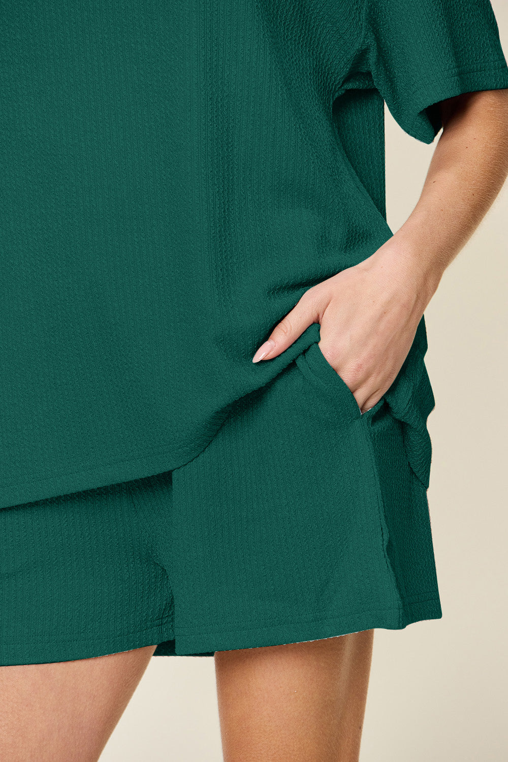 Double Take Full Size Round Neck Short Sleeve T-Shirt and Shorts Set - ThingsWeUseAndLove 