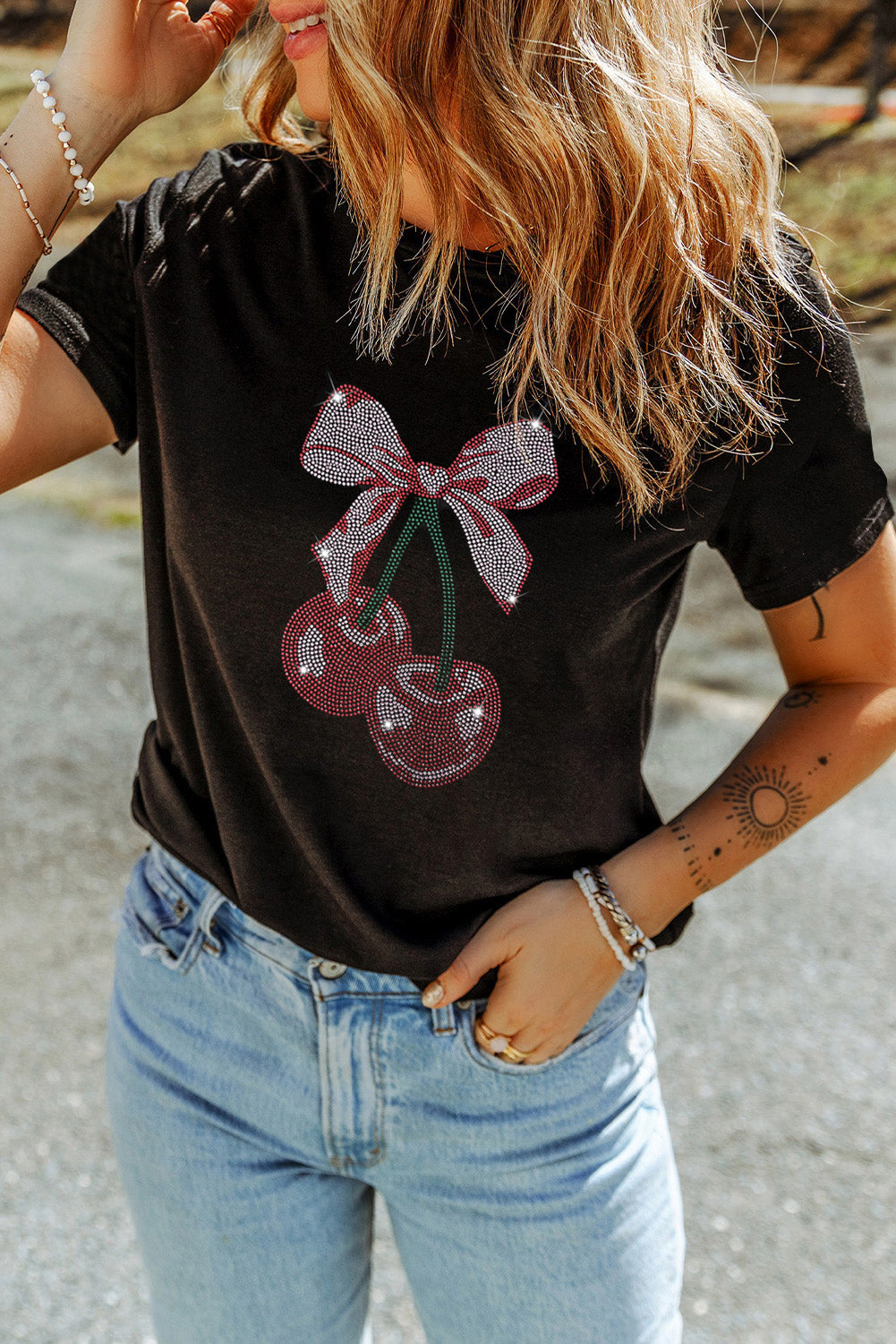 Cherry Graphic Round Neck Short Sleeve T-Shirt - ThingsWeUseAndLove 