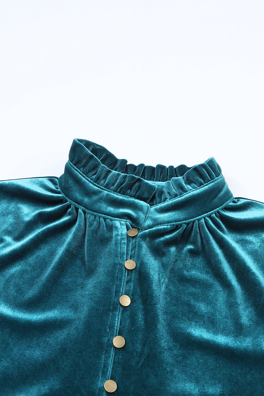 Frilled Neck Buttoned Front Velvet Top - ThingsWeUseAndLove 