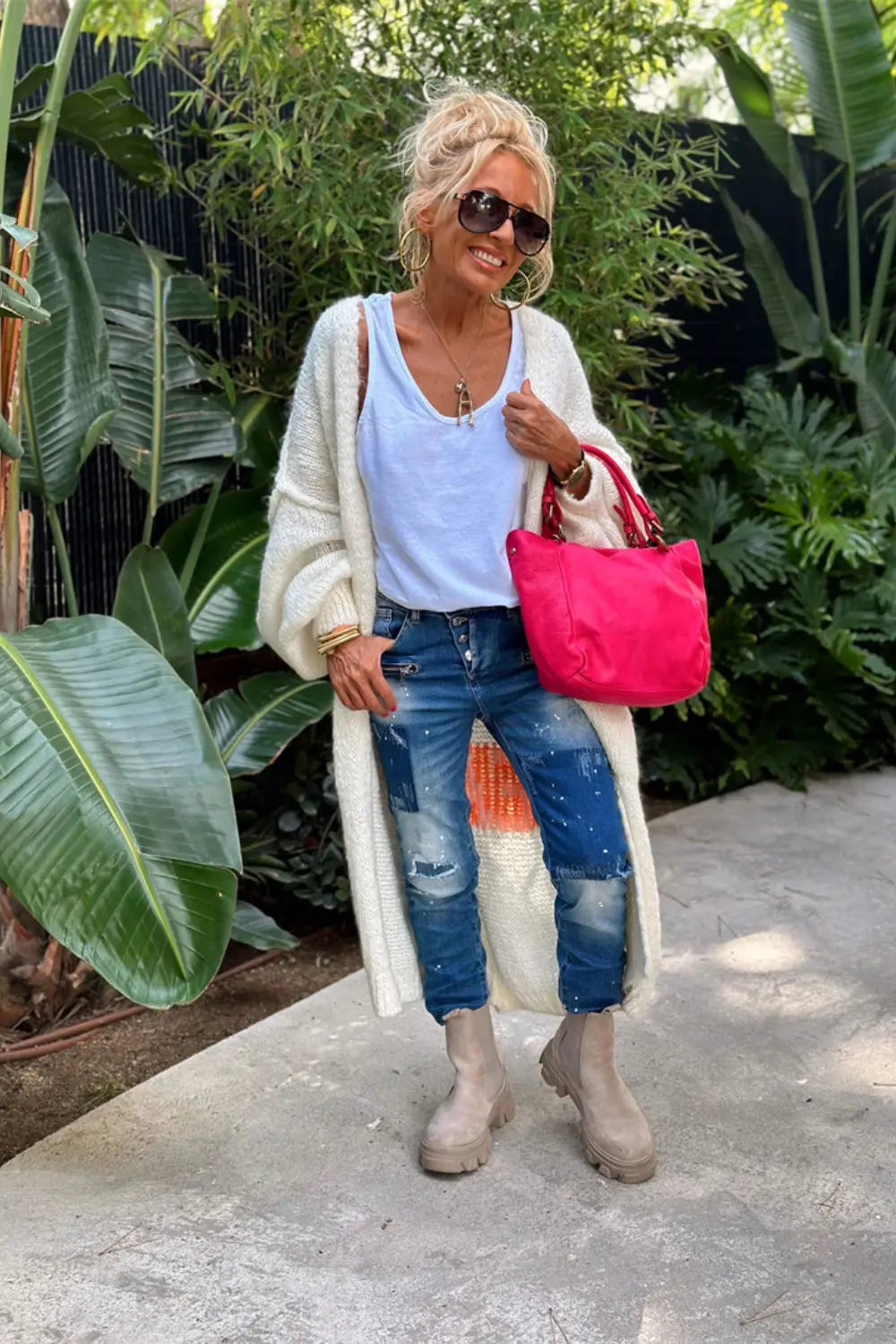 Lyddi Letter Dropped Shoulder Long Sleeve Cardigan - ThingsWeUseAndLove 