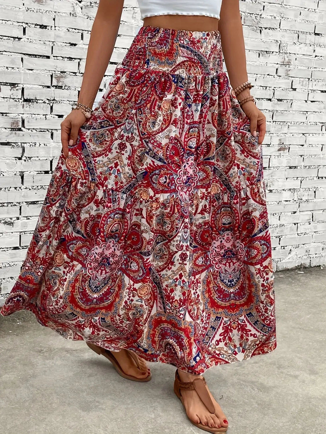 Printed Elastic Waist Maxi Skirt - ThingsWeUseAndLove 