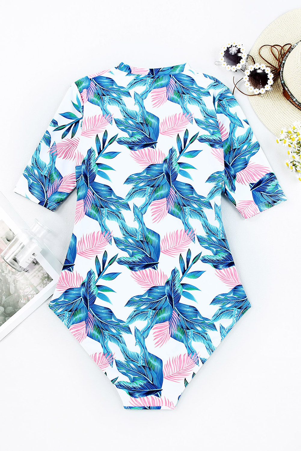 Printed Notched Half Sleeve One-Piece Swimwear - ThingsWeUseAndLove 