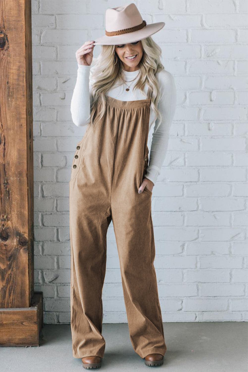 Jungle Green Plain Pocketed Loose Fit Corduroy Overalls - ThingsWeUseAndLove 