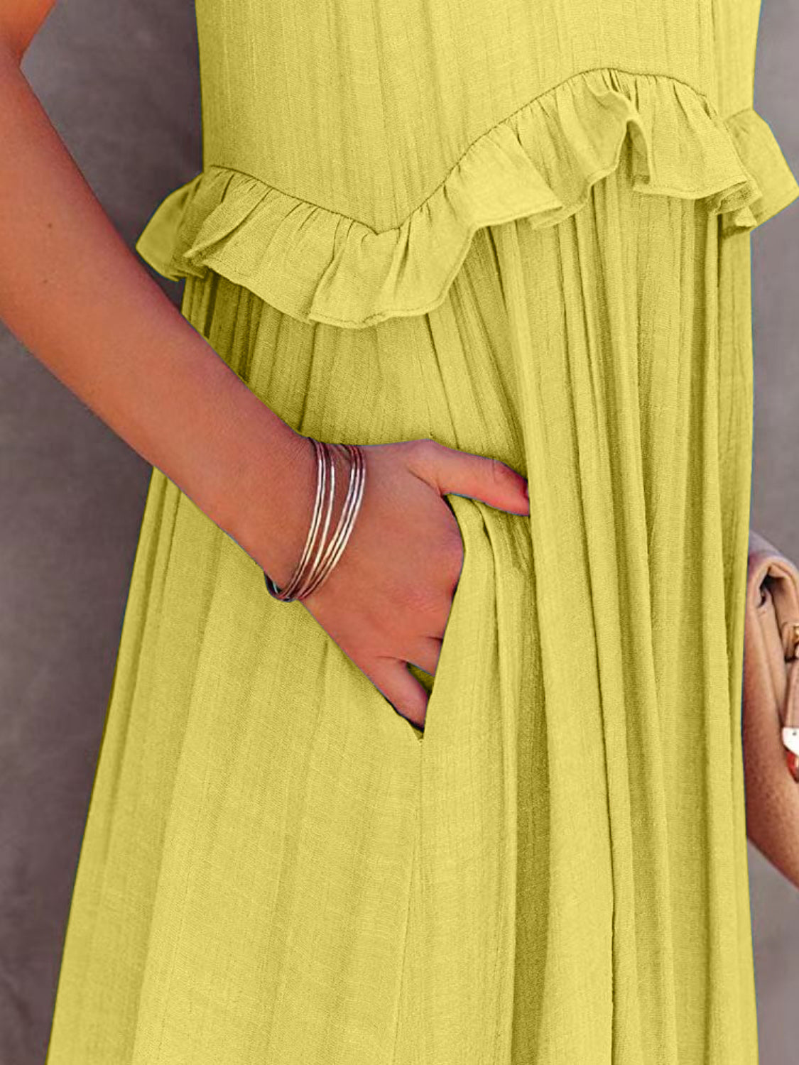 Ruffled Sleeveless Tiered Maxi Dress with Pockets - ThingsWeUseAndLove 