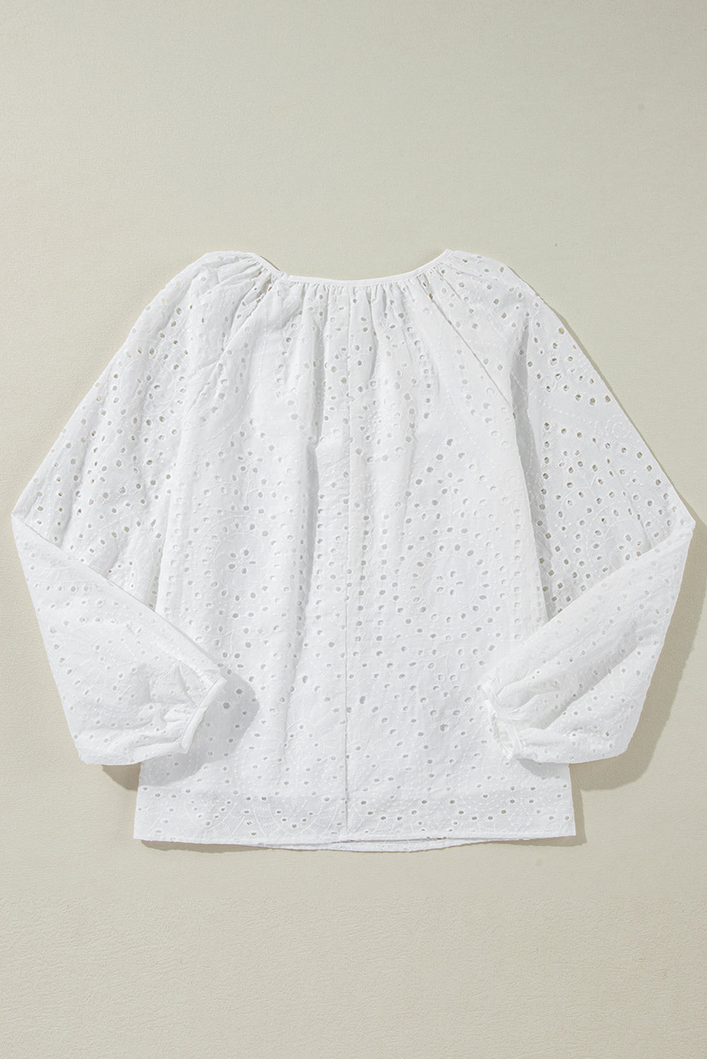 Eyelet Embroidered V Neck Puff Sleeve Blouse - ThingsWeUseAndLove 