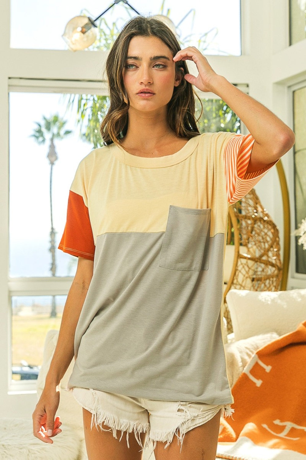 BiBi Color Block Short Sleeve T-Shirt - ThingsWeUseAndLove 