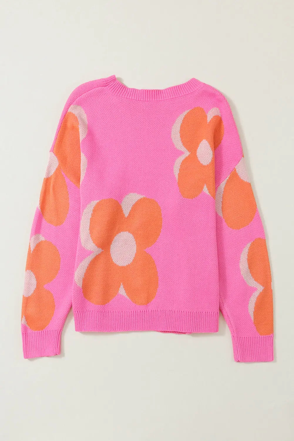 Pink & Orange 60s Floral Cable Knitted Sweater - ThingsWeUseAndLove 