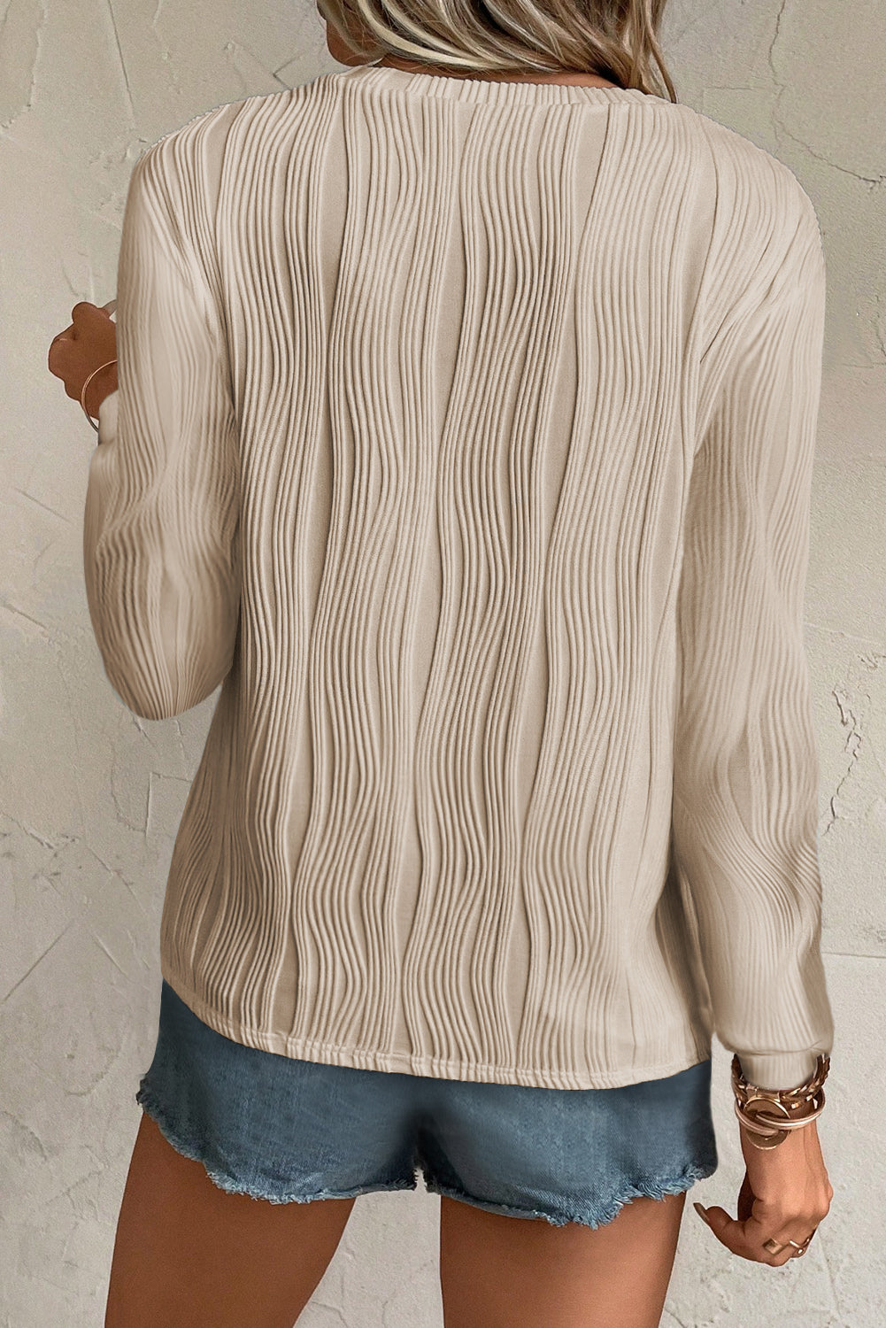 Textured Solid Color Drop Shoulder Pullover Top - ThingsWeUseAndLove 