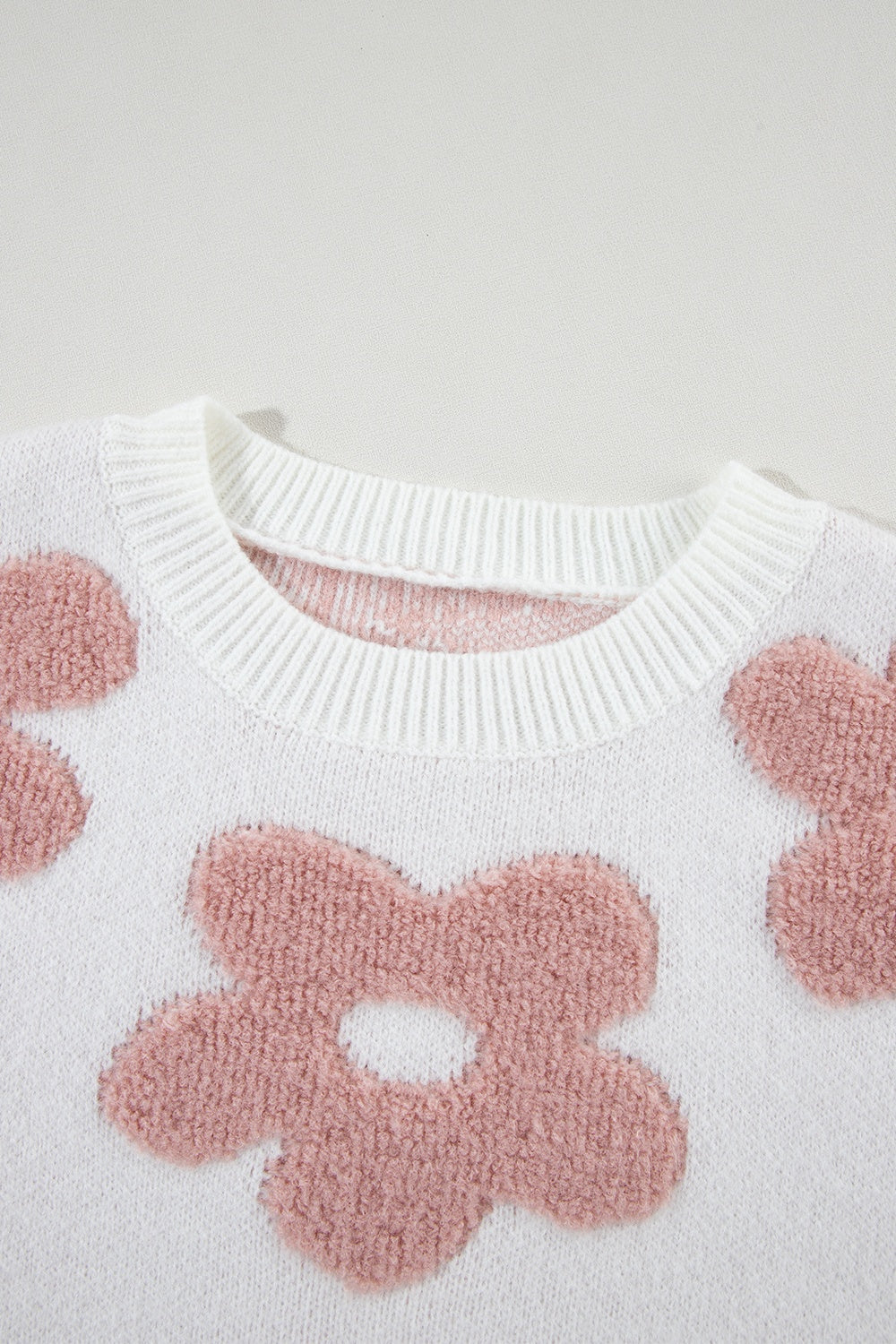 Ava Round Neck Long Sleeve Flower Knit Top - ThingsWeUseAndLove 