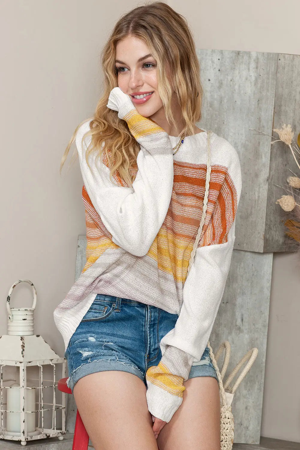 Multicolor Knitted Long Sleeve Pullover Striped Sweater - ThingsWeUseAndLove 