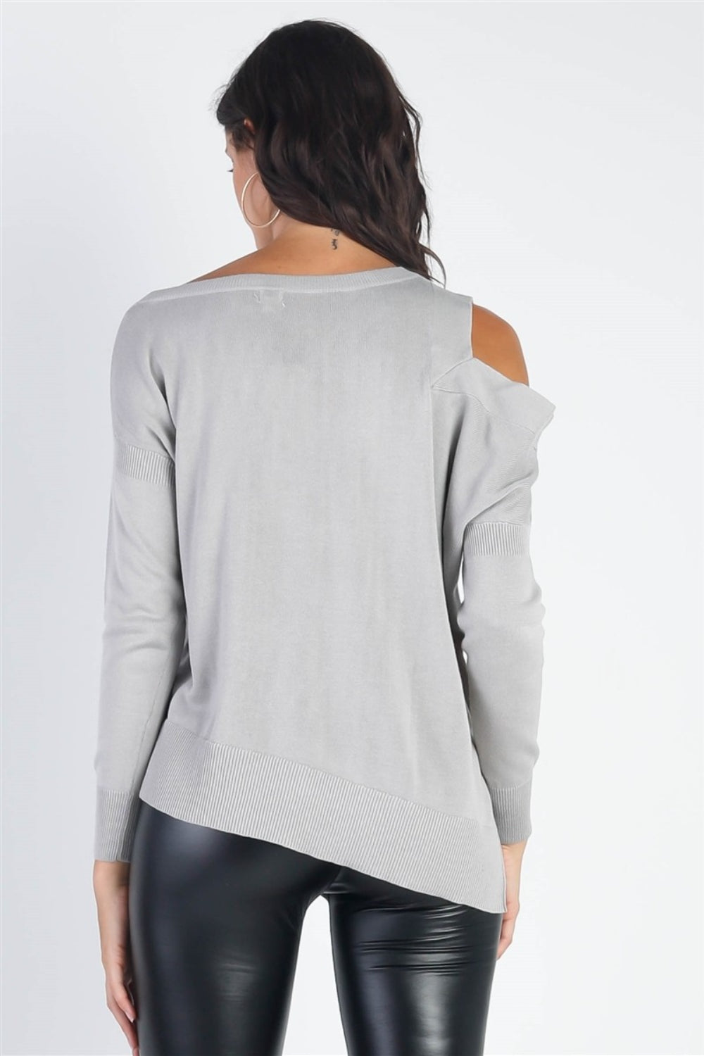 Long-Sleeve Cold Shoulder Knit Top - ThingsWeUseAndLove 