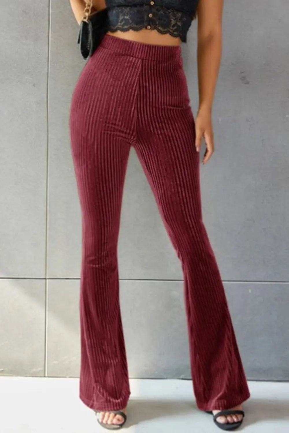 Poppy Ribbed High Waist Flare Pants - ThingsWeUseAndLove 