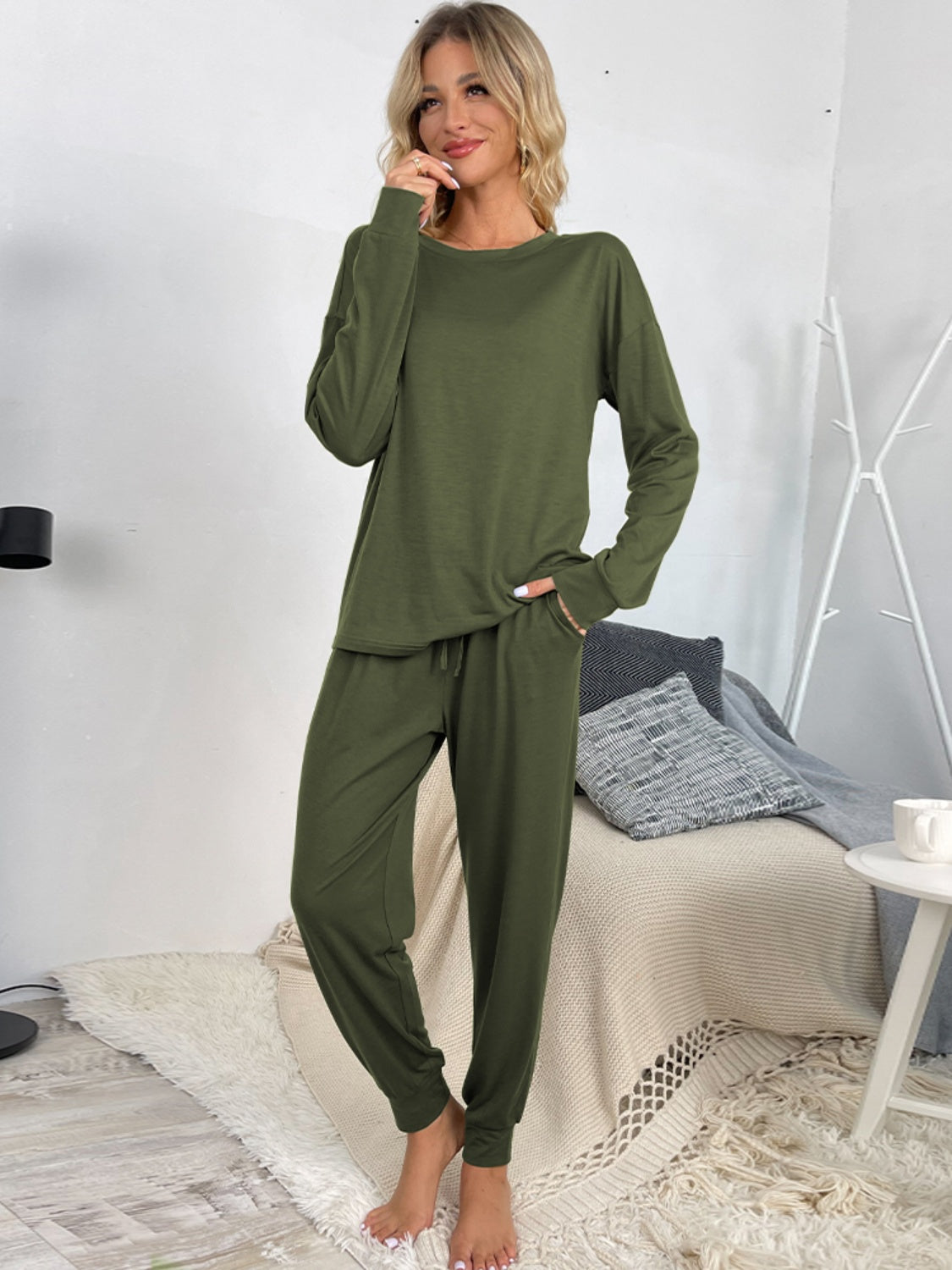 Zya Round Neck Top and Drawstring Pants Lounge Set - ThingsWeUseAndLove 