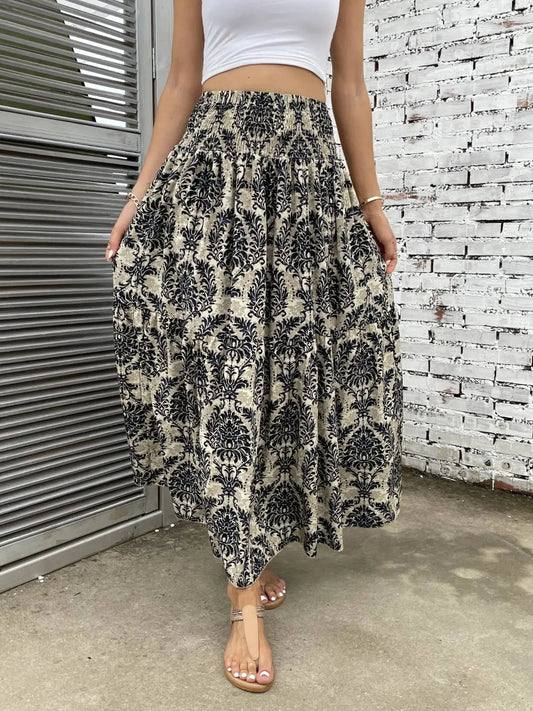 Printed Elastic Waist Maxi Skirt - ThingsWeUseAndLove Black-2XL