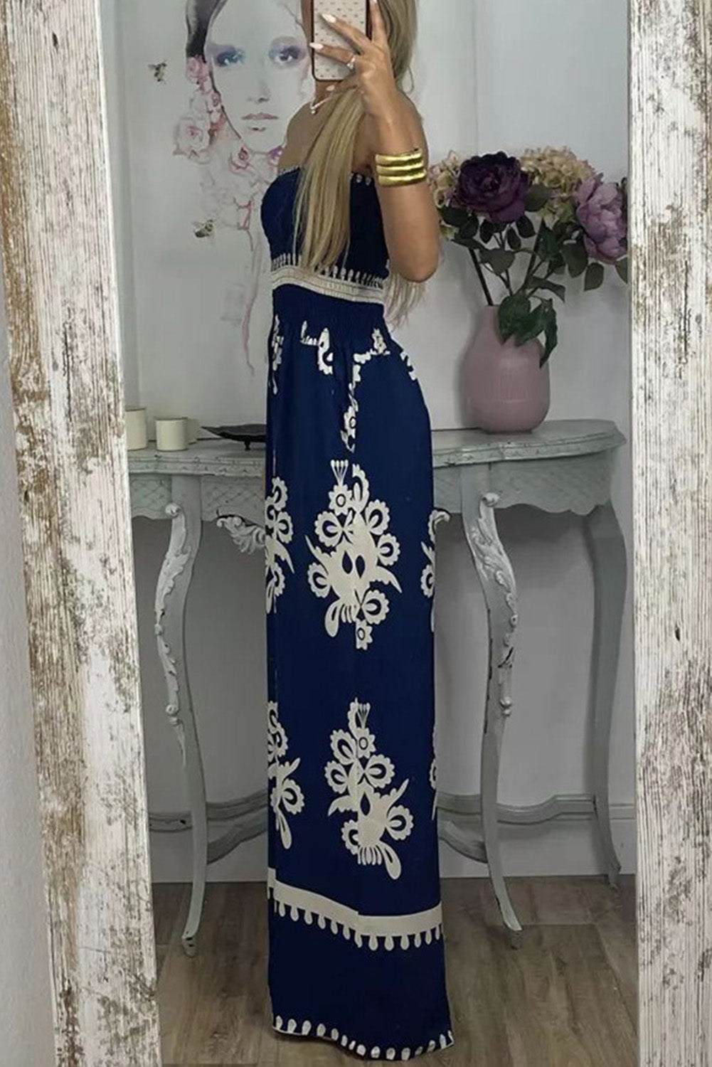 Blue Boho Print High Waist Wide Leg Jumpsuit - ThingsWeUseAndLove 