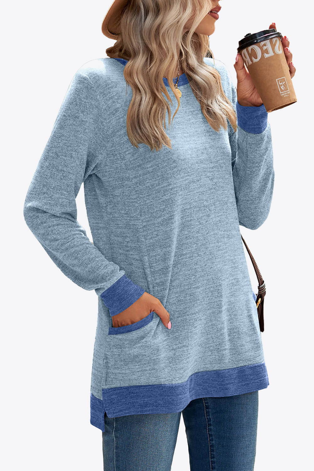 Heathered Slit Top with Pockets - ThingsWeUseAndLove 