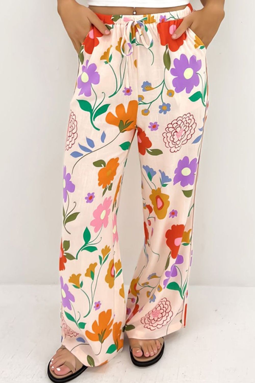 Dolly Drawstring Printed Pants with Pockets - ThingsWeUseAndLove Floral-XL