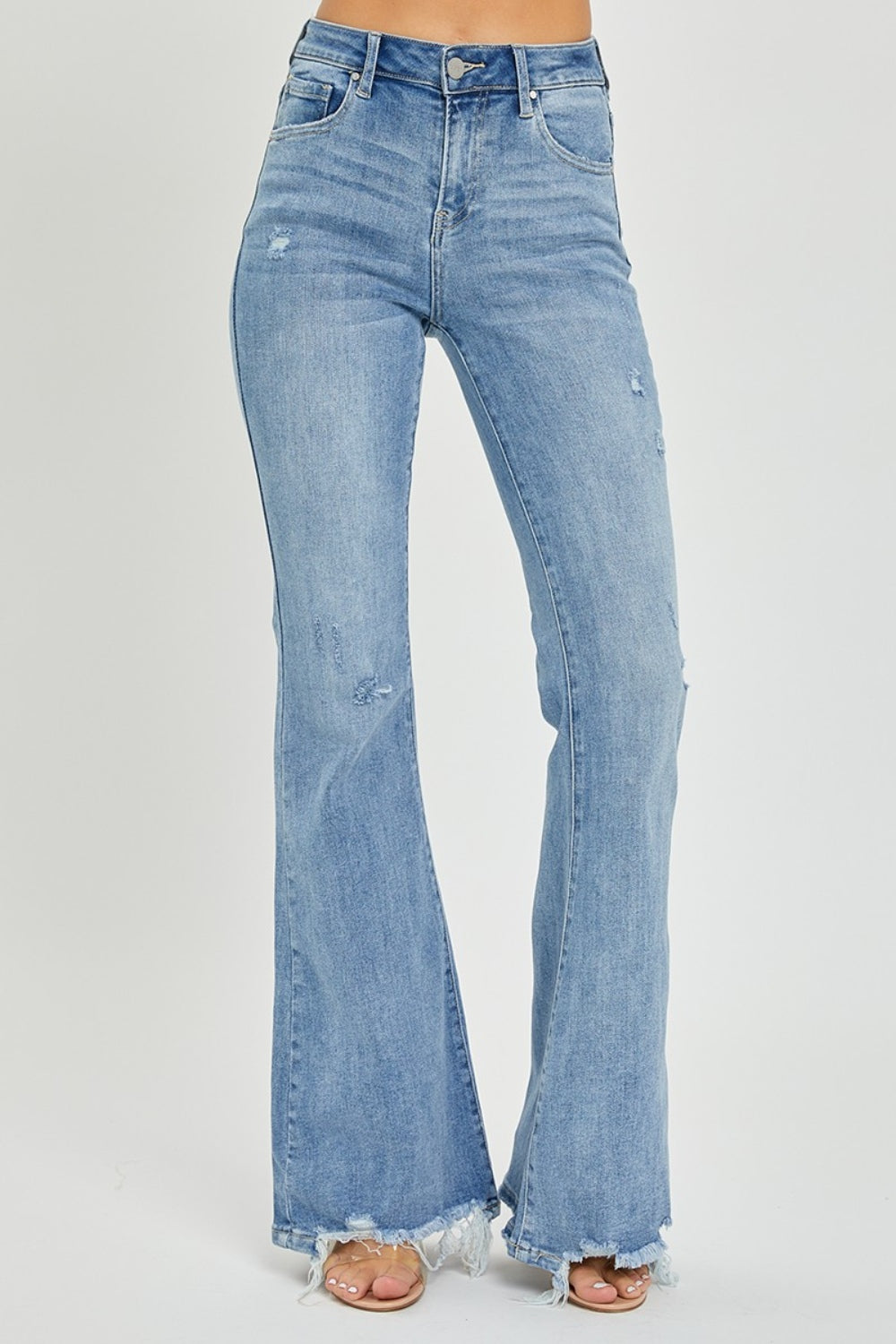 High Rise Frayed Hem Flare Jeans - ThingsWeUseAndLove Light-3XL