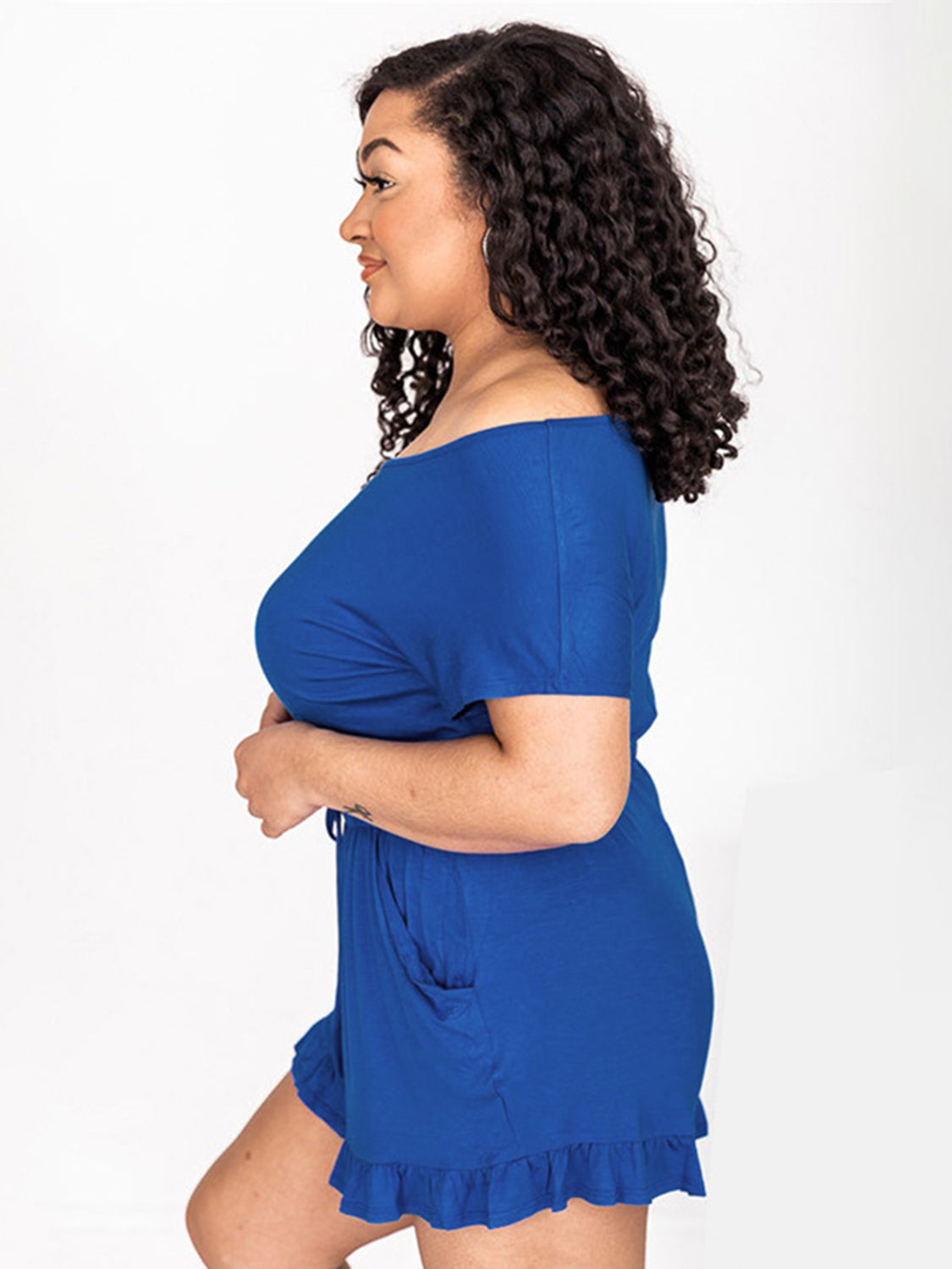 Ruffled Boat Neck Short Sleeve Romper - ThingsWeUseAndLove 