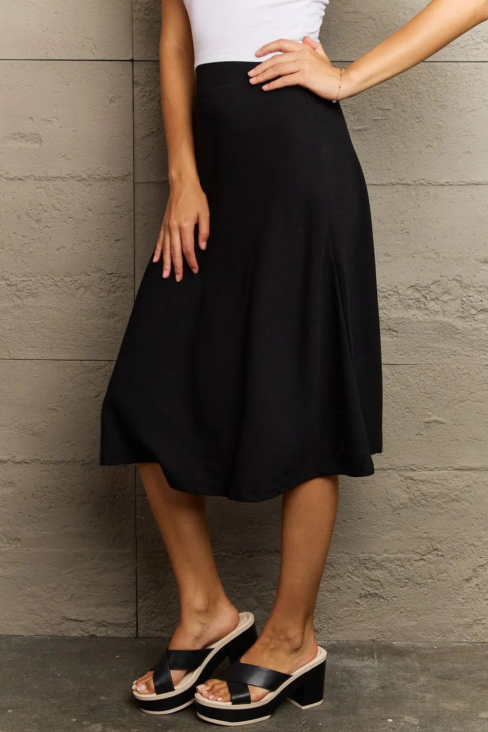 Wide Waistband Knee Length Skirt - ThingsWeUseAndLove 