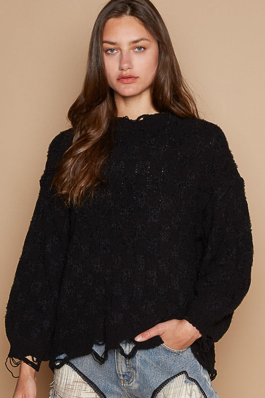 Cable Knit Cutout Long Sleeve Sweater - ThingsWeUseAndLove Black-L