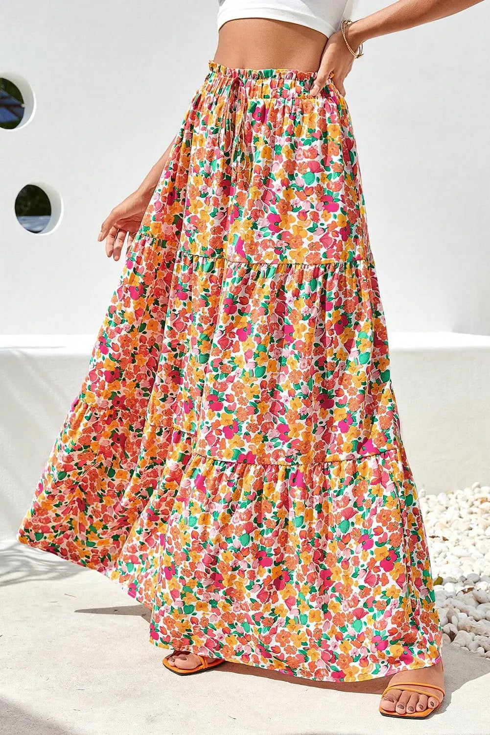 Printed Elastic Waist Maxi Skirt - ThingsWeUseAndLove 