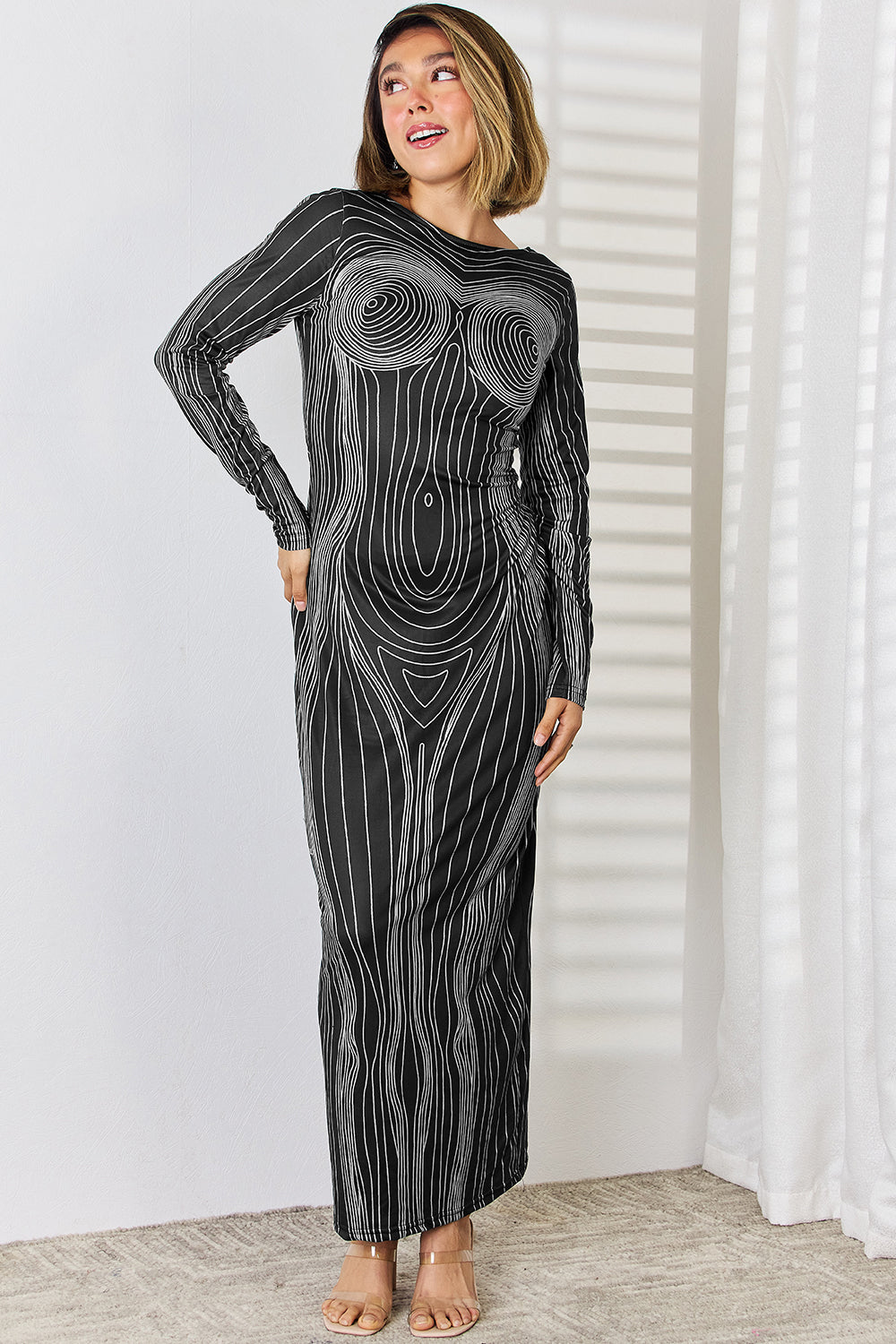 Cutout Round Neck Long Sleeve Maxi Dress - ThingsWeUseAndLove 