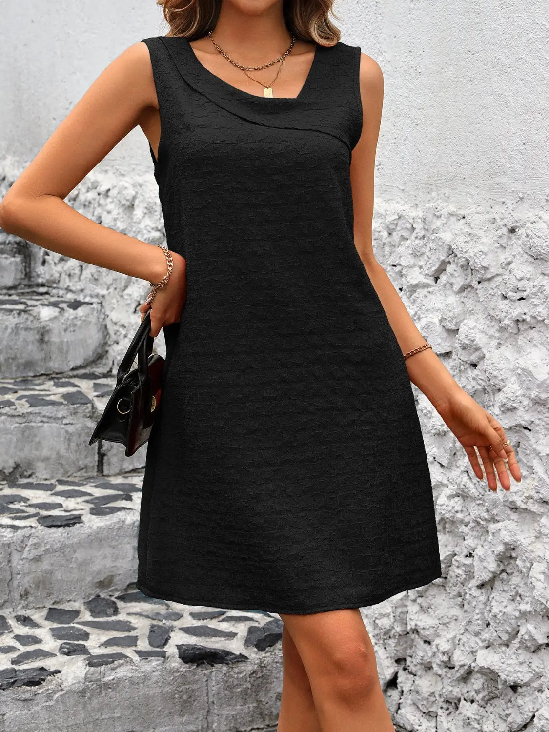 Pam Asymmetrical Neck Sleeveless Mini Dress - ThingsWeUseAndLove Black-2XL