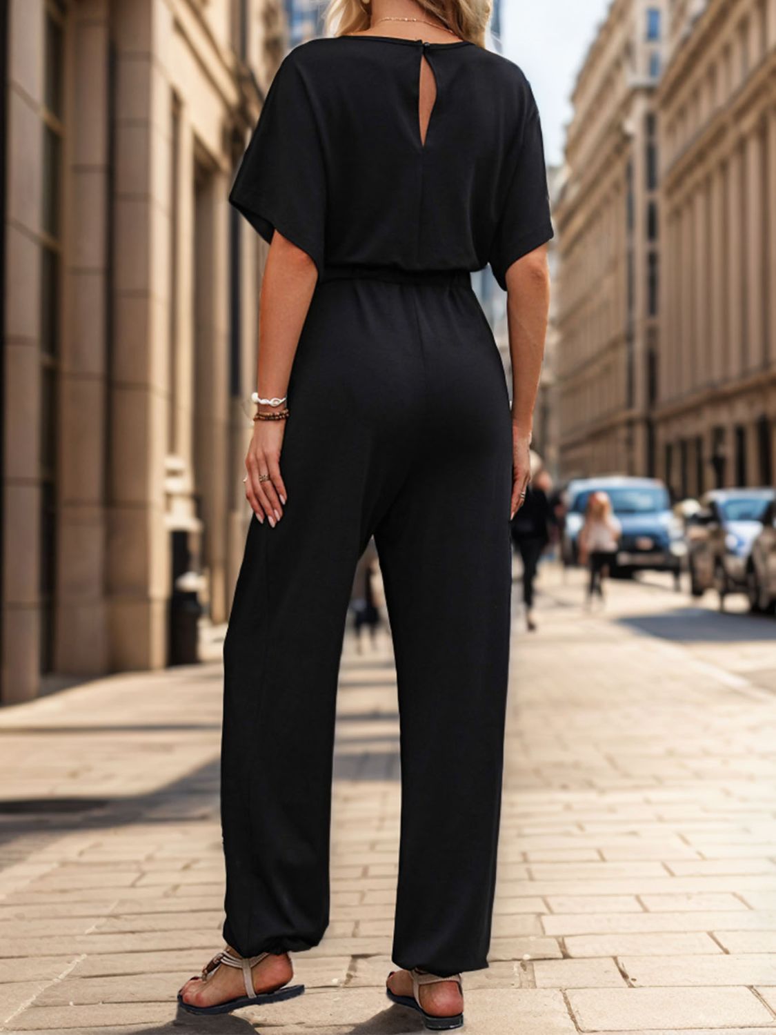 Meredith Half Sleeve Straight Jumpsuit - ThingsWeUseAndLove 