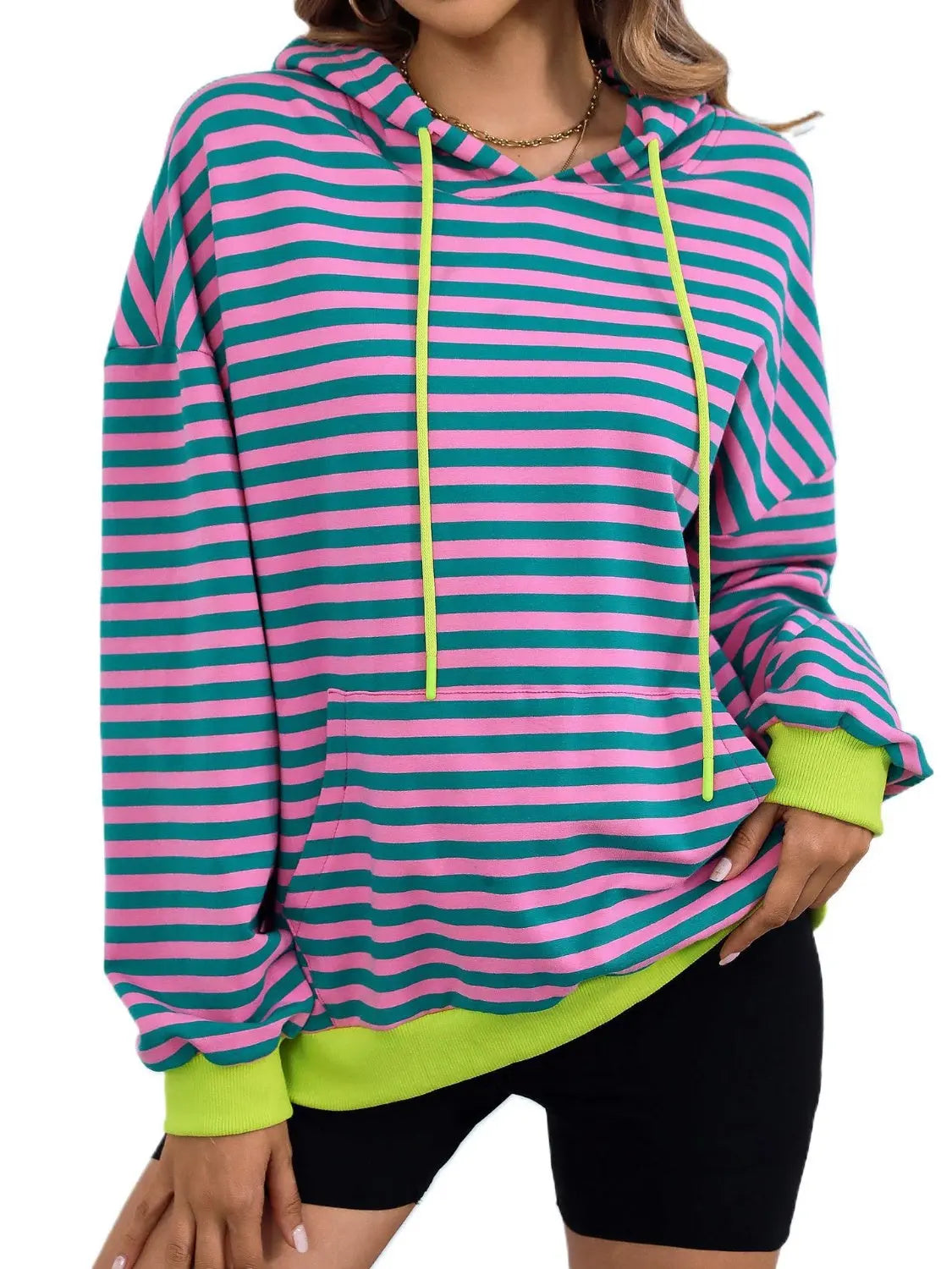 Drawstring Striped Long Sleeve Hoodie - ThingsWeUseAndLove Red-Violet-XL