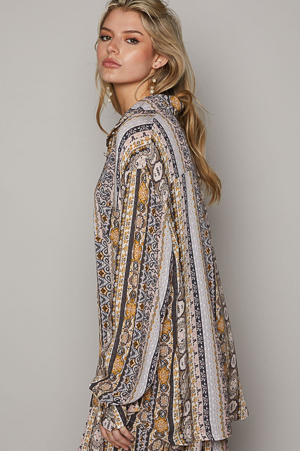 Nancy Long Sleeve Button Down Printed Shirt - ThingsWeUseAndLove 